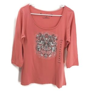 Weatherproof NEW! Coral Embelished 3/4 sleeve tee